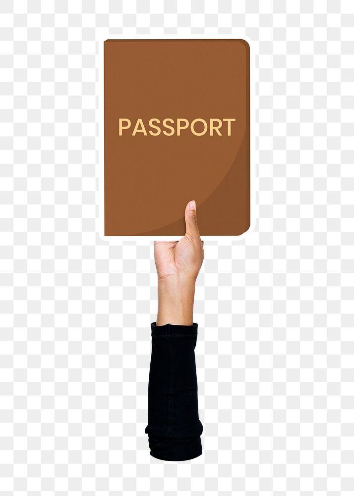 Hand holding passport png, transparent background