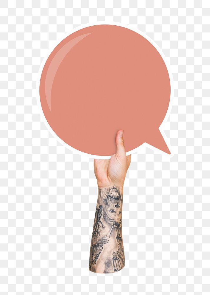 Png hand holding speech bubble, transparent background