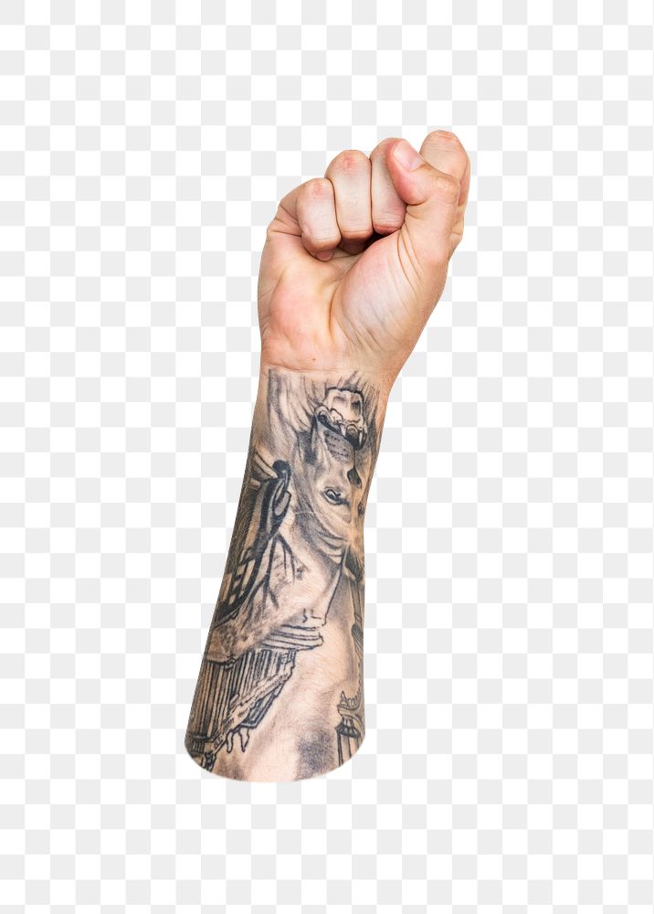 Raised fist png hand sign, transparent background