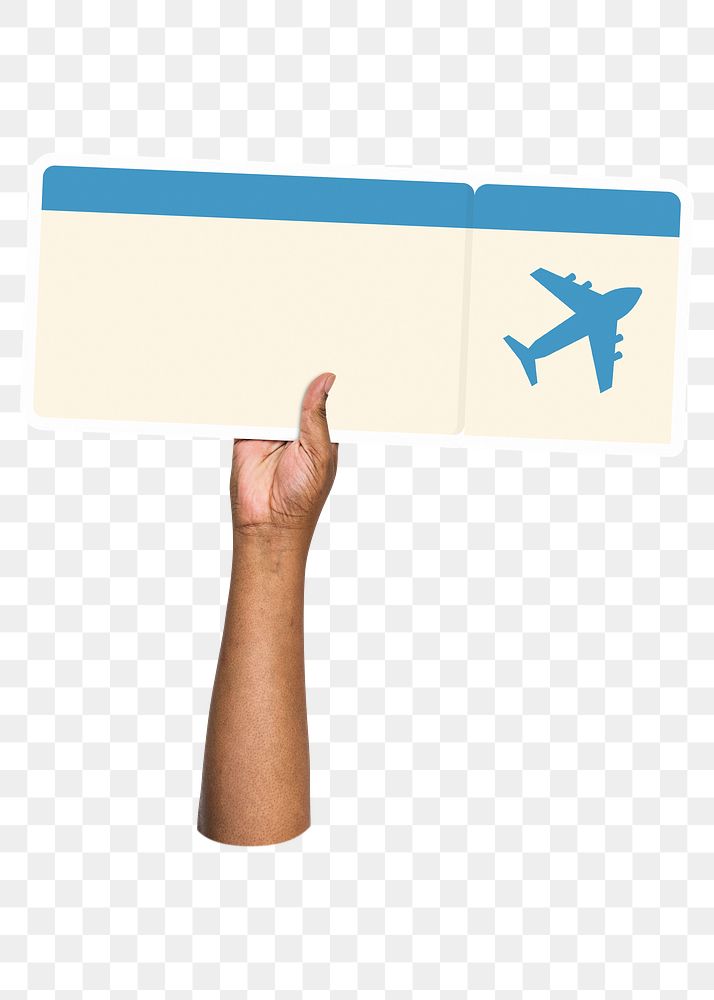 Hand holding png flight ticket, transparent background