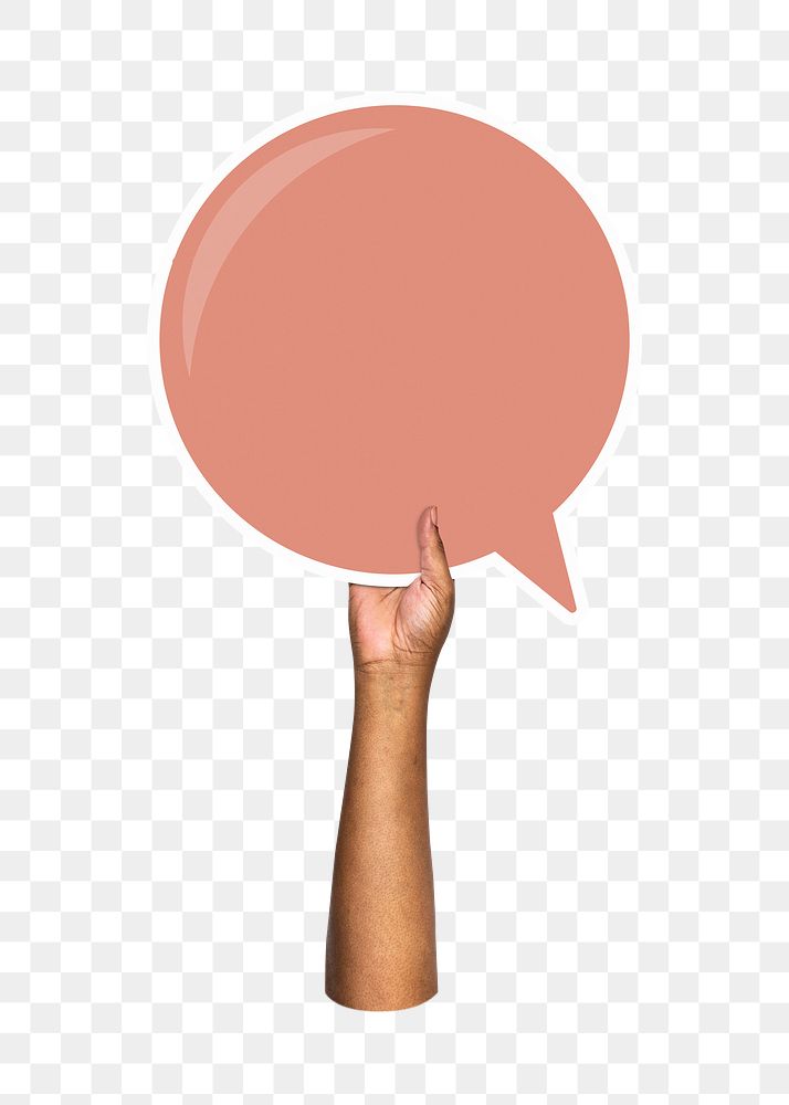 Png hand holding speech bubble, transparent background