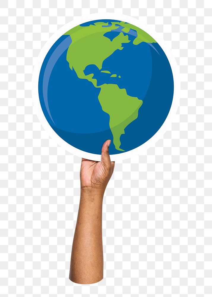 Hand holding png globe, transparent background