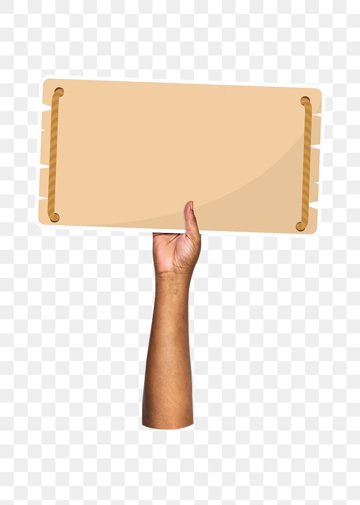 Hand holding png blank sign, transparent background