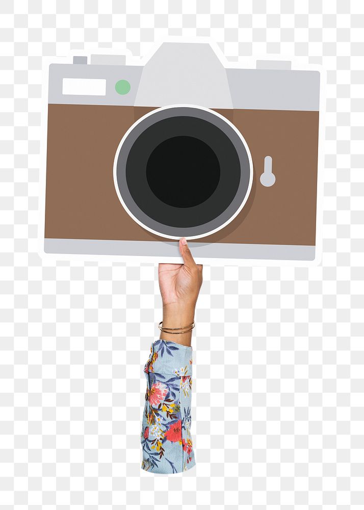 Hand holding camera png, transparent background