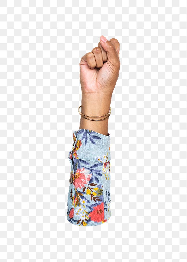 Raised fist png hand sign, transparent background