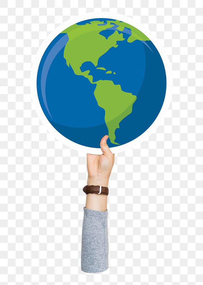 Hand holding png globe, transparent background