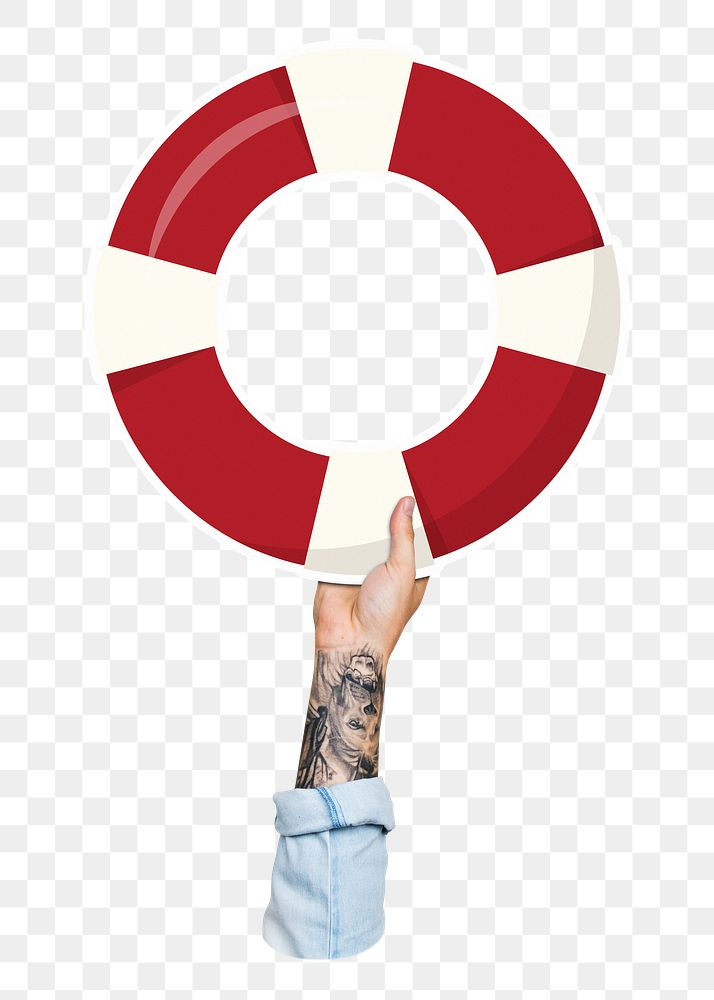 Hand holding lifebuoy png, transparent background