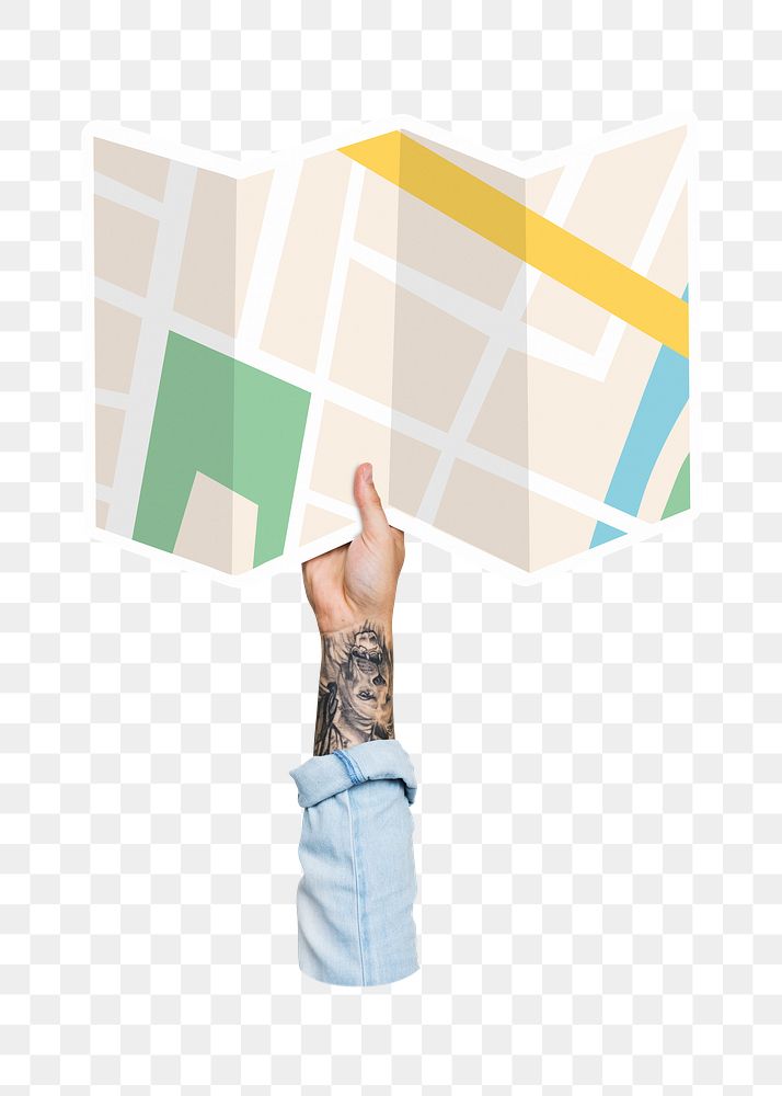 Hand holding map png, transparent background