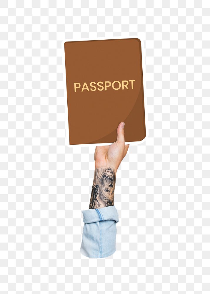 Hand holding passport png, transparent background