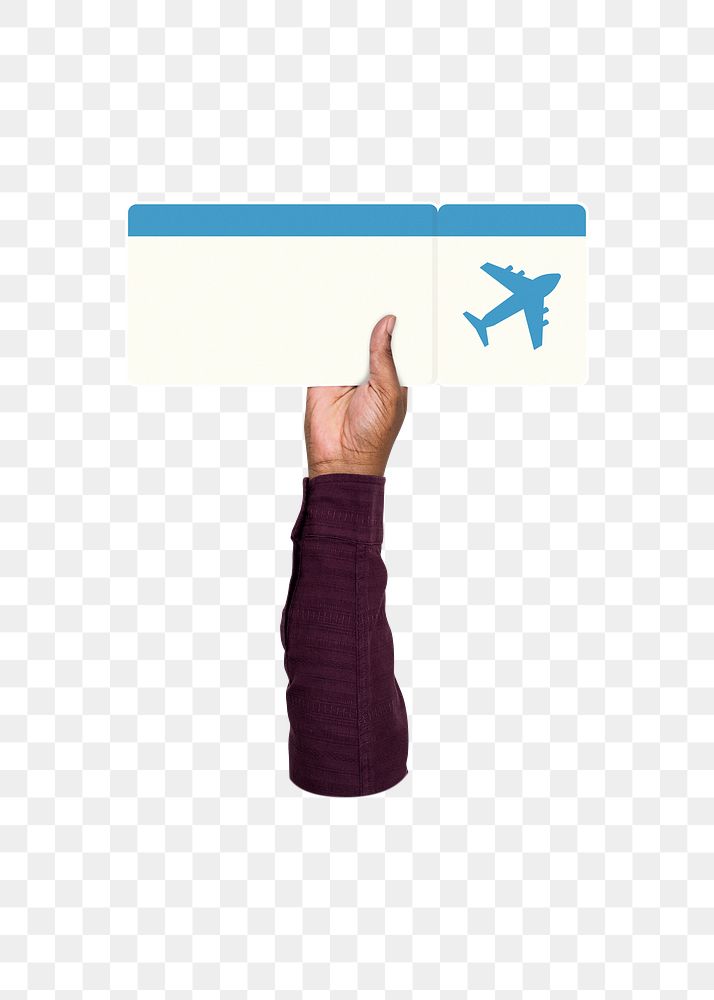 Hand holding png flight ticket, transparent background