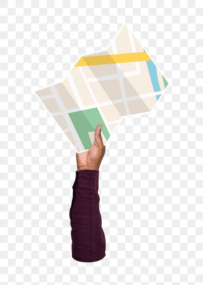 Hand holding map png, transparent background