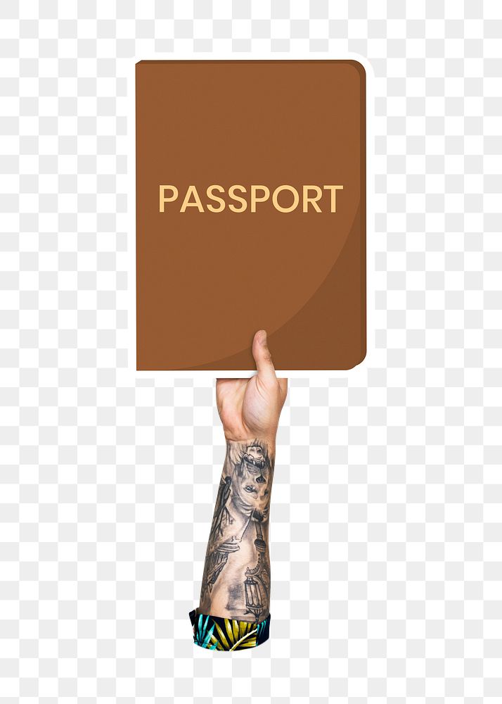 Hand holding passport png, transparent background