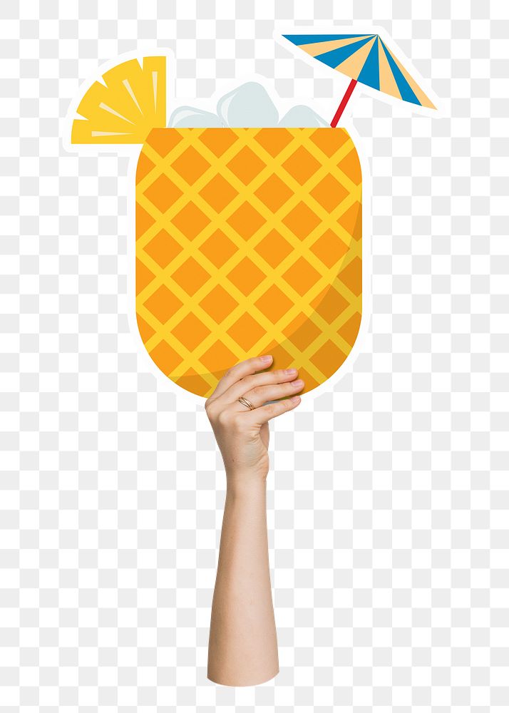 Hand holding png pineapple drink, transparent background