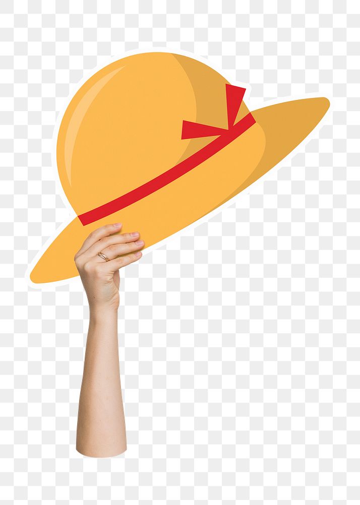 Hand holding sunhat png, transparent background