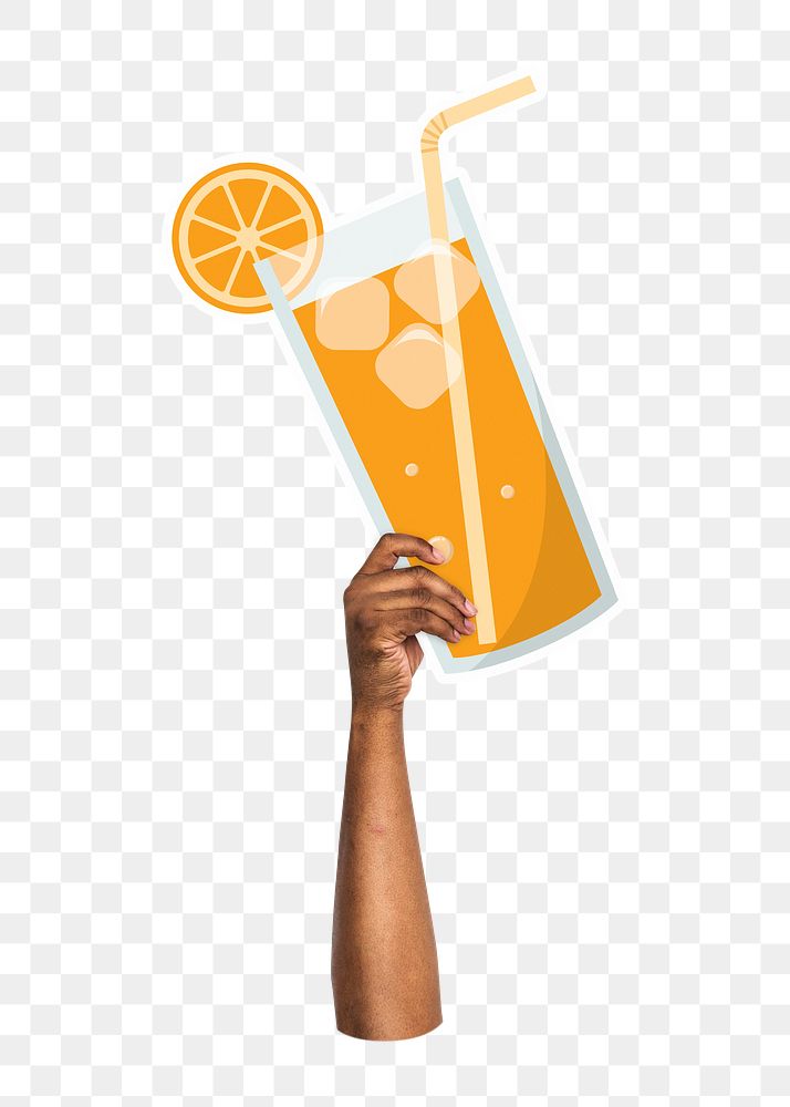Hand holding png orange juice, transparent background