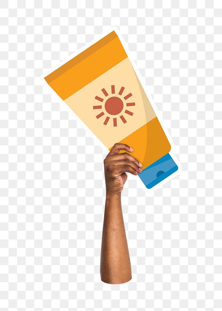 Hand holding png sunscreen, transparent background