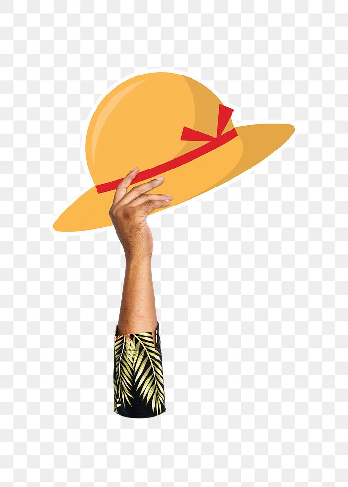 Hand holding sunhat png, transparent background