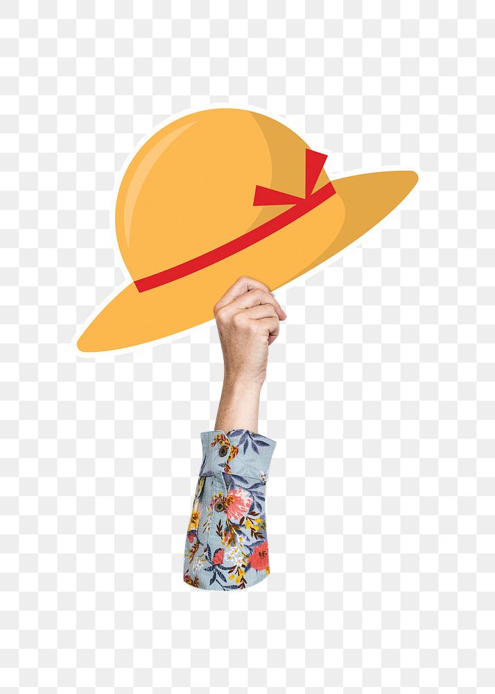 Hand holding sunhat png, transparent background