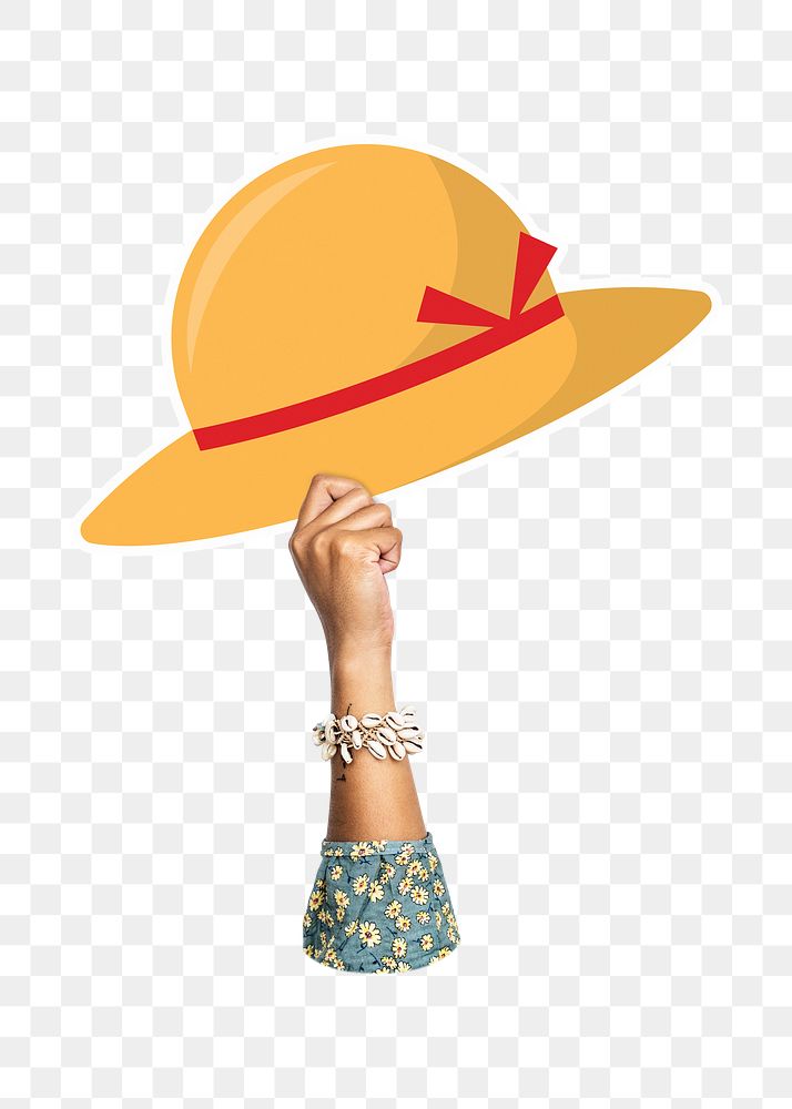 Hand holding sunhat png, transparent background