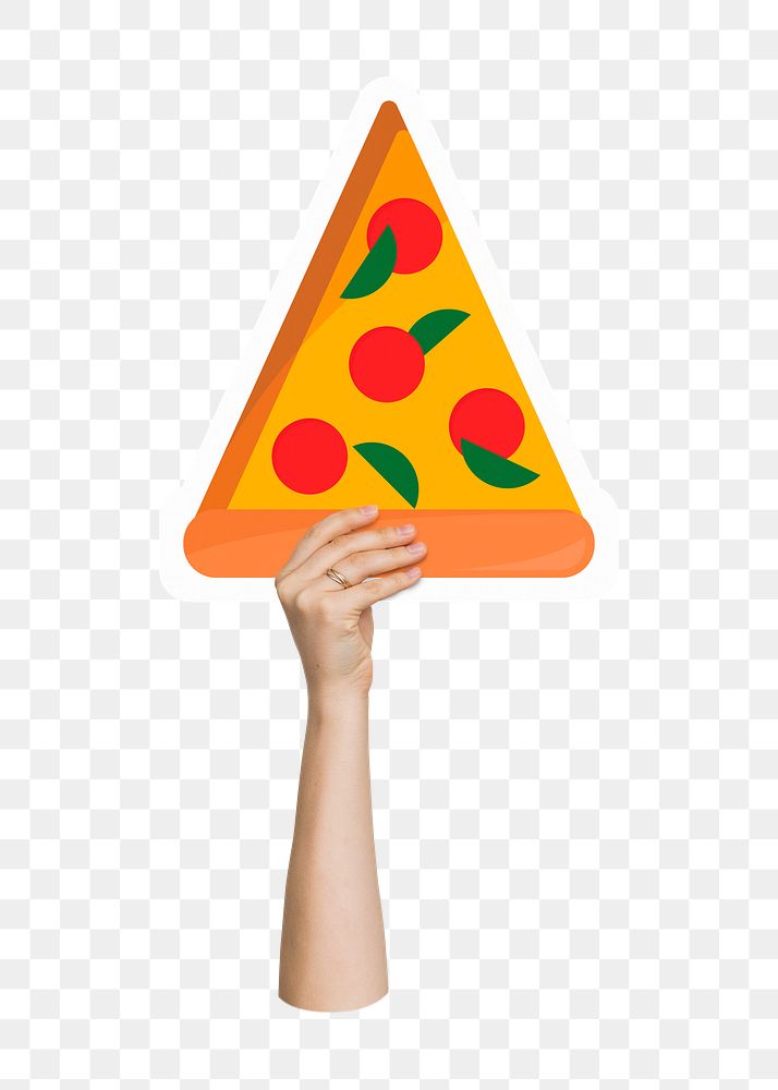 Hand holding png pizza, fast food, transparent background