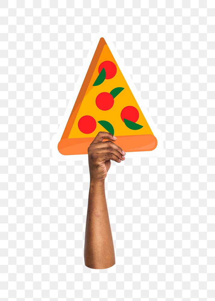 Hand holding png pizza, fast food, transparent background