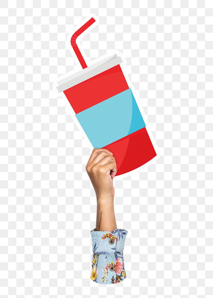 Hand holding png soda cup, transparent background