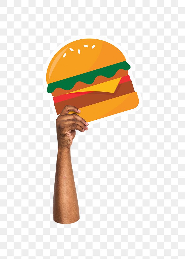 Hand holding png burger, fast food, transparent background