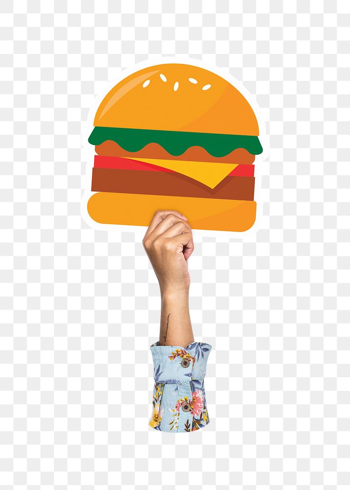 Hand holding png burger, fast food, transparent background