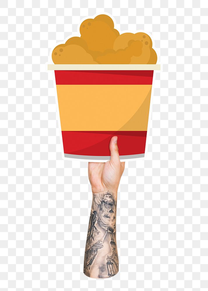 Hand holding png fried chicken, fast food, transparent background