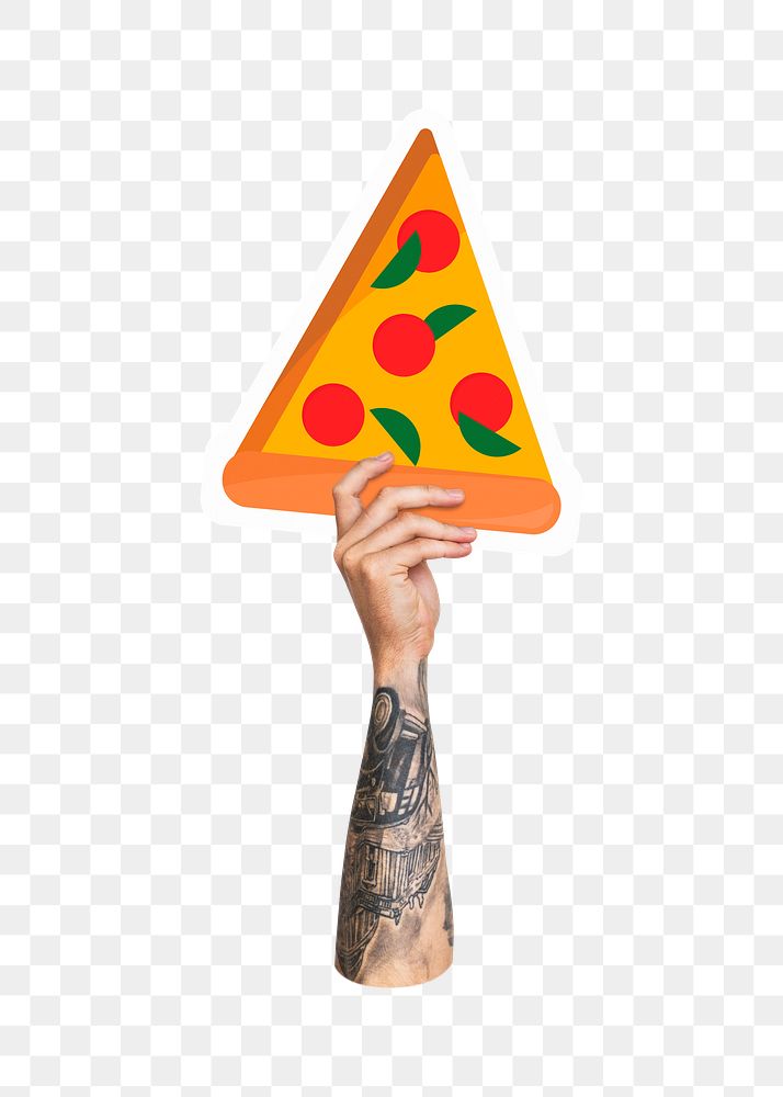 Hand holding png pizza, fast food, transparent background