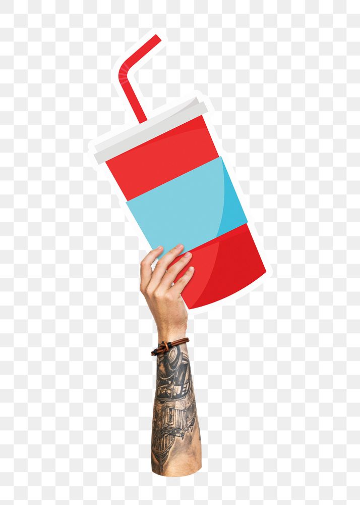 Hand holding png soda cup, transparent background