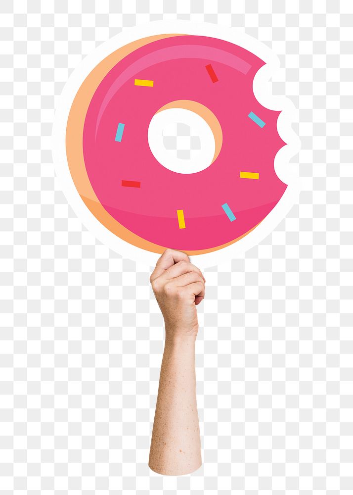 Hand holding donut png, transparent background