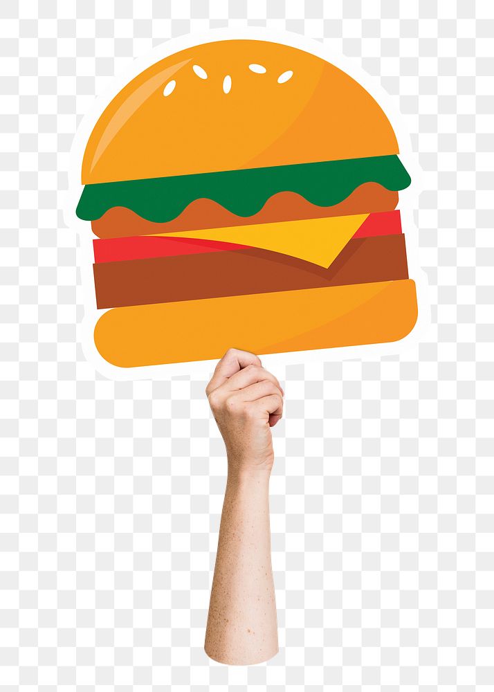 Hand holding png burger, fast food, transparent background