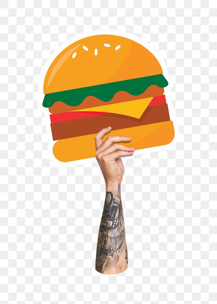 Hand holding png burger, fast food, transparent background