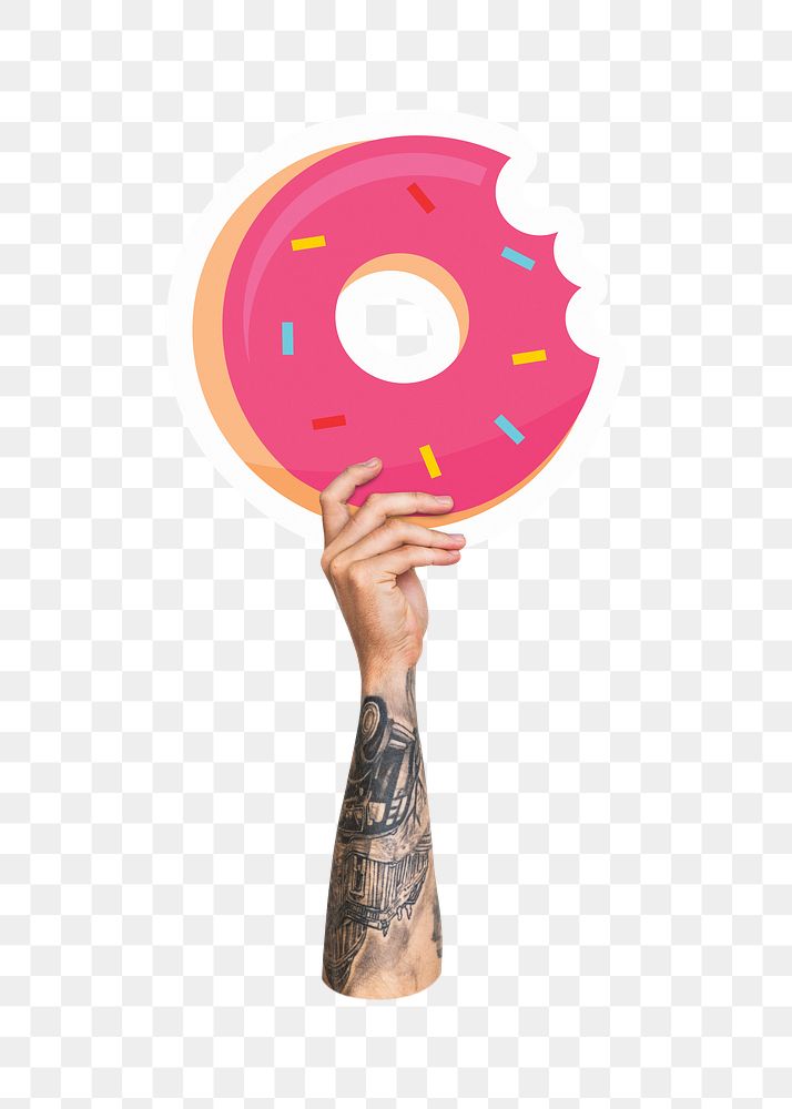 Hand holding donut png, transparent background