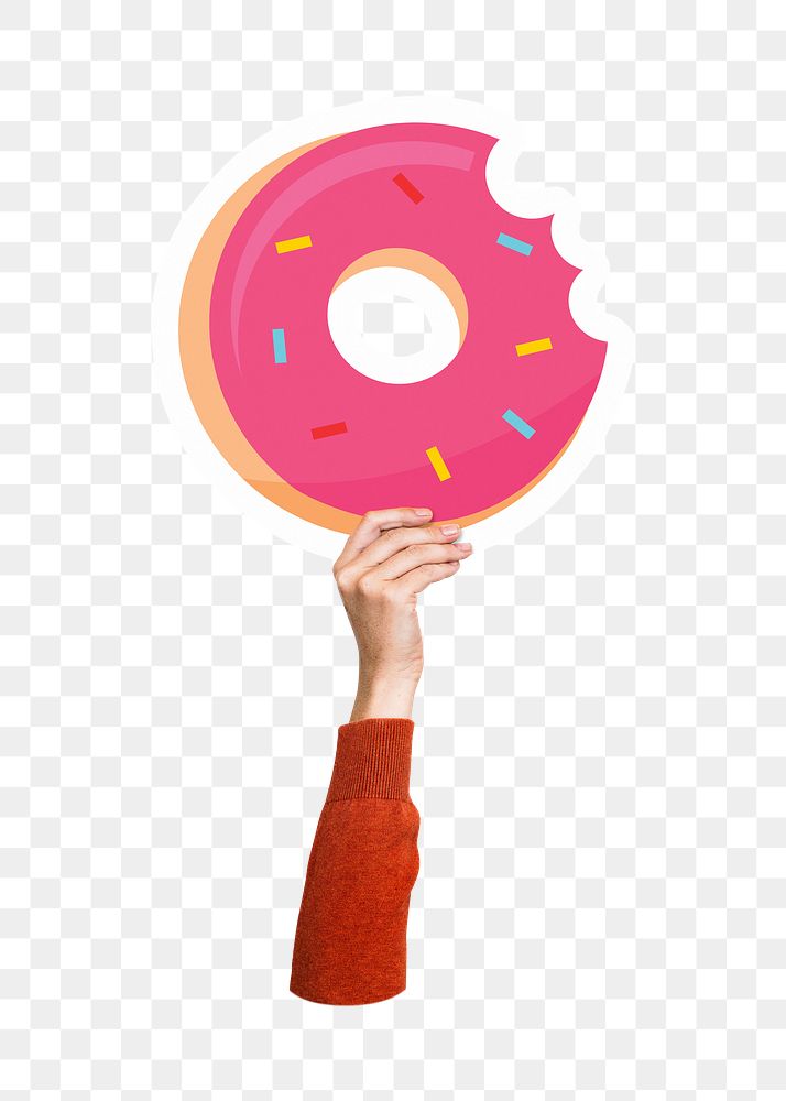 Hand holding donut png, transparent background