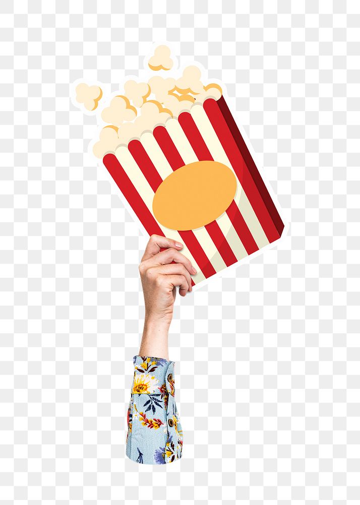 Hand holding png popcorn, transparent background