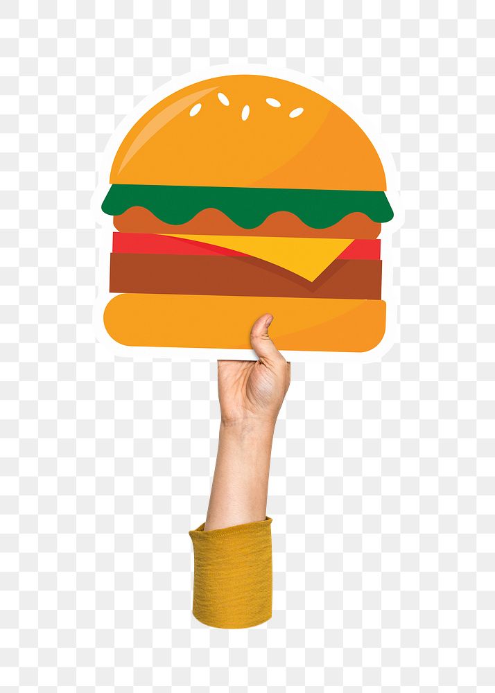 Hand holding png burger, fast food, transparent background