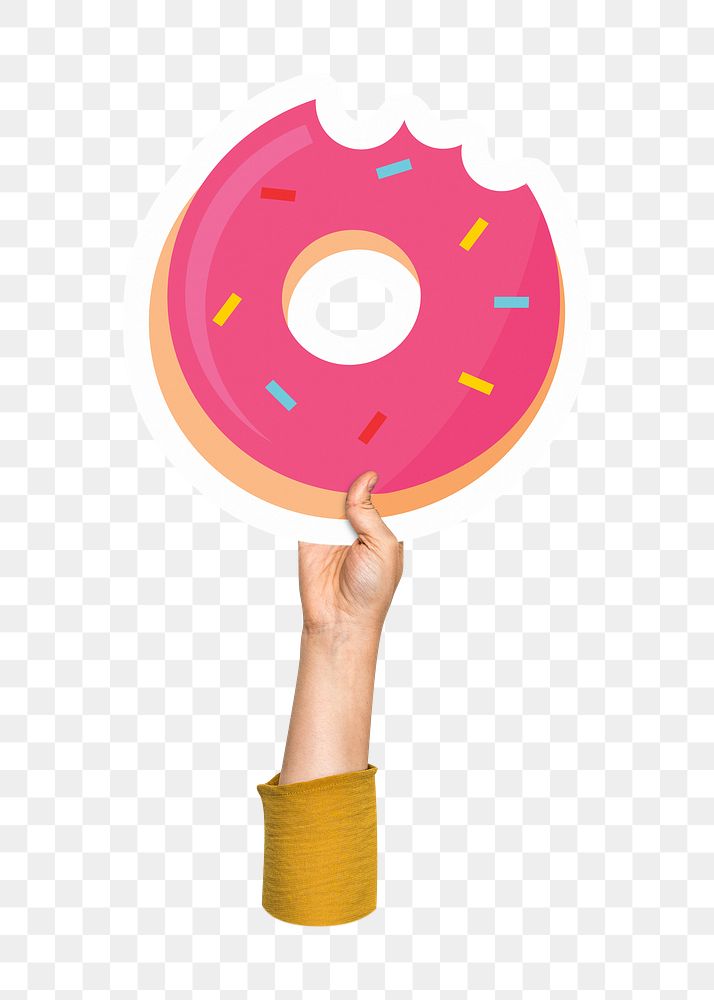 Hand holding donut png, transparent background