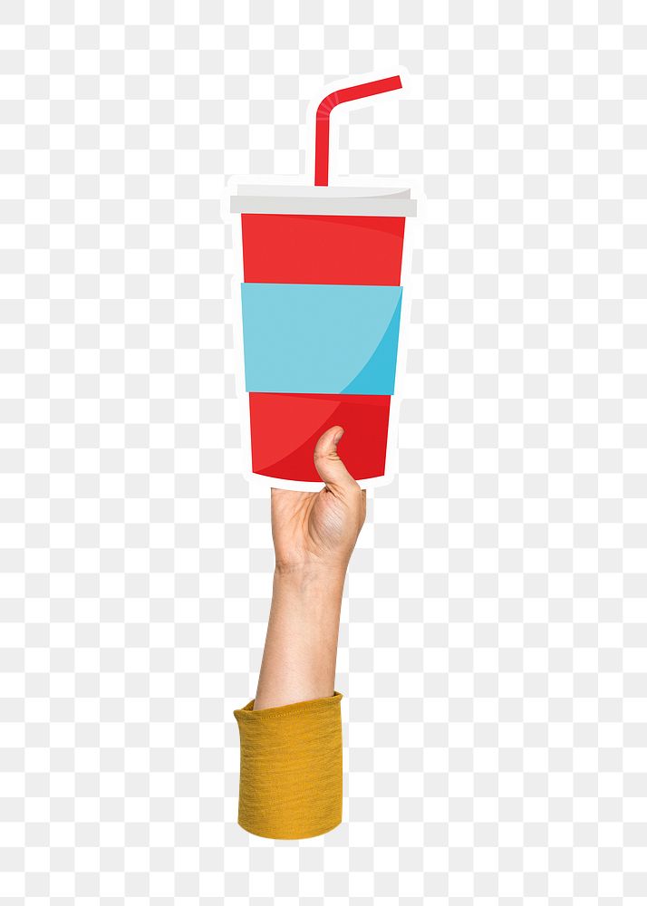 Hand holding png soda cup, transparent background