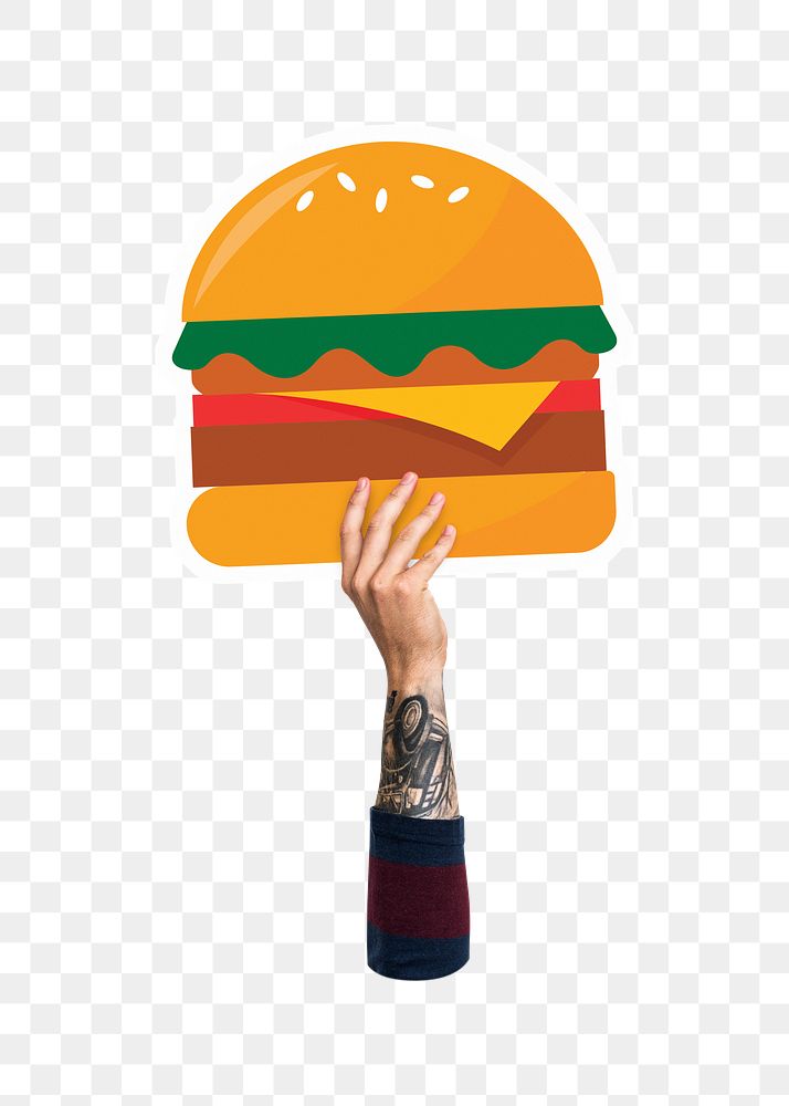 Hand holding png burger, fast food, transparent background