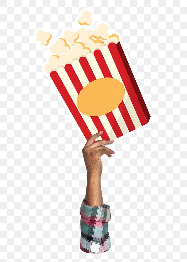 Hand holding png popcorn, transparent background