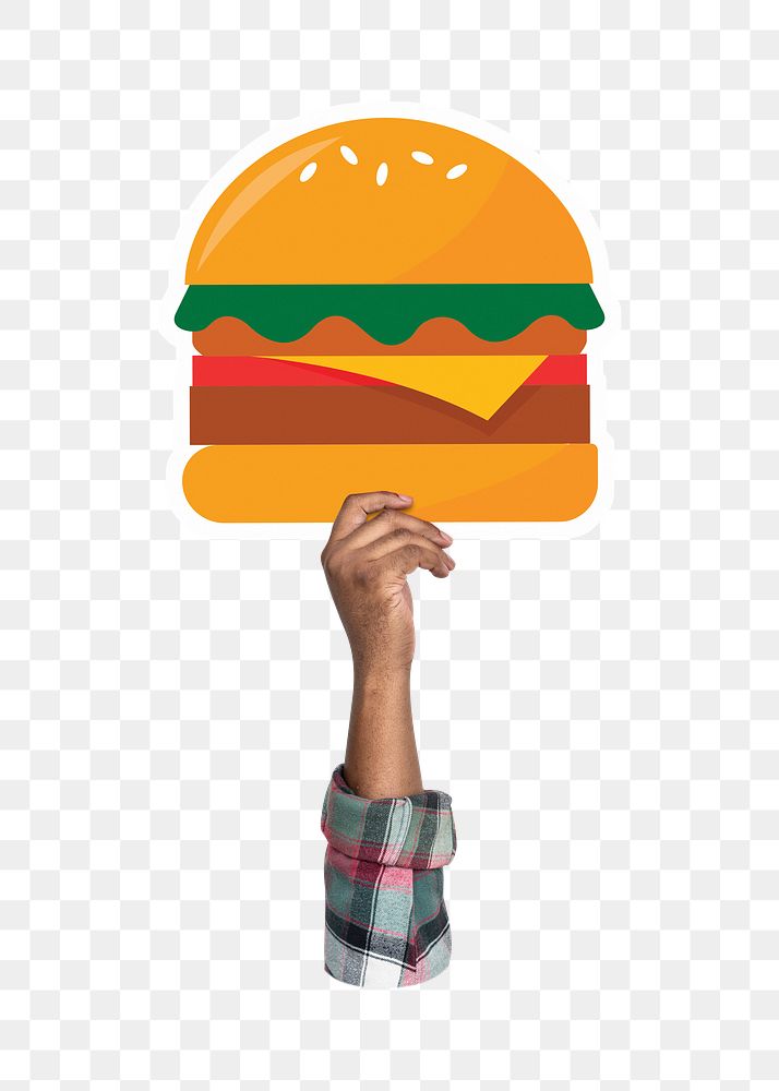 Hand holding png burger, fast food, transparent background