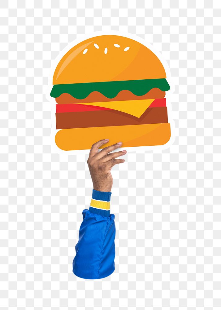 Hand holding png burger, fast food, transparent background