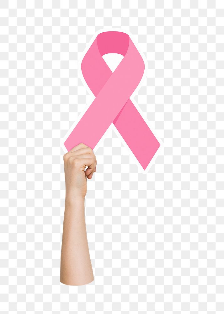 Hand holding png pink ribbon, transparent background