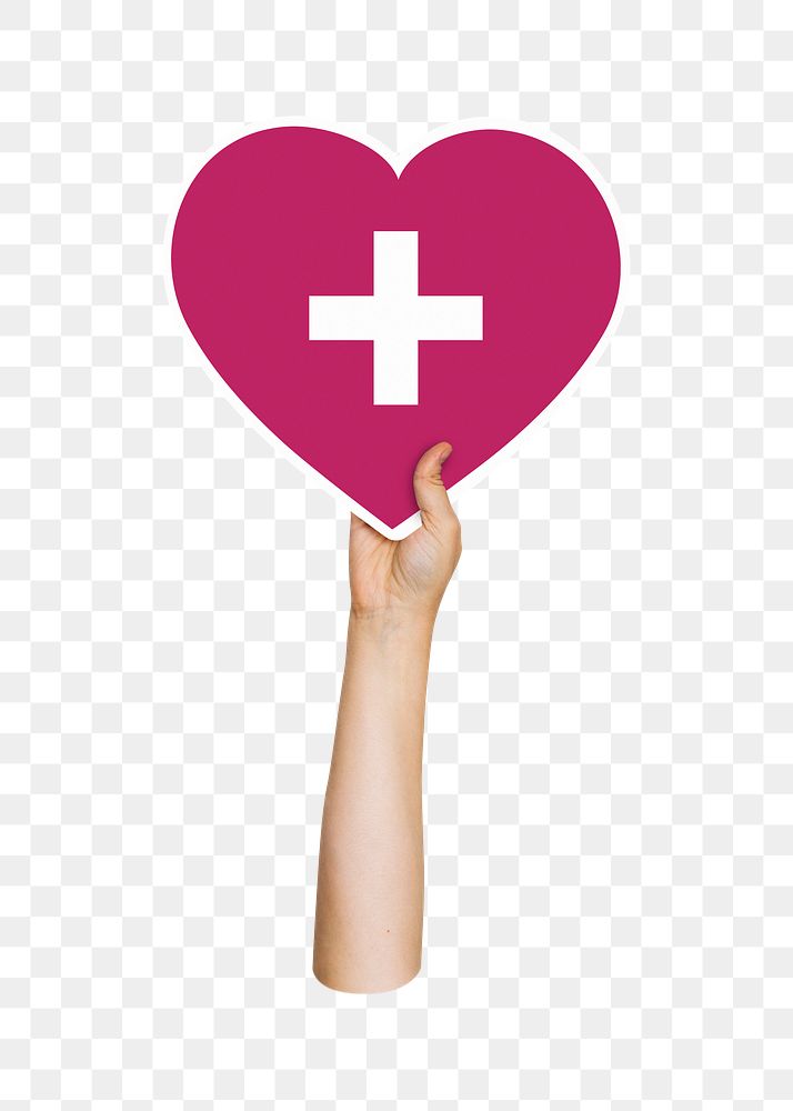 Hand holding png health heart, transparent background