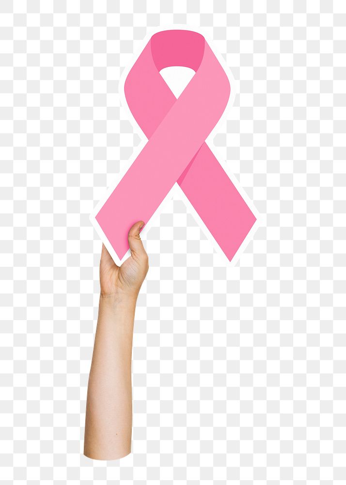 Hand holding png pink ribbon, transparent background