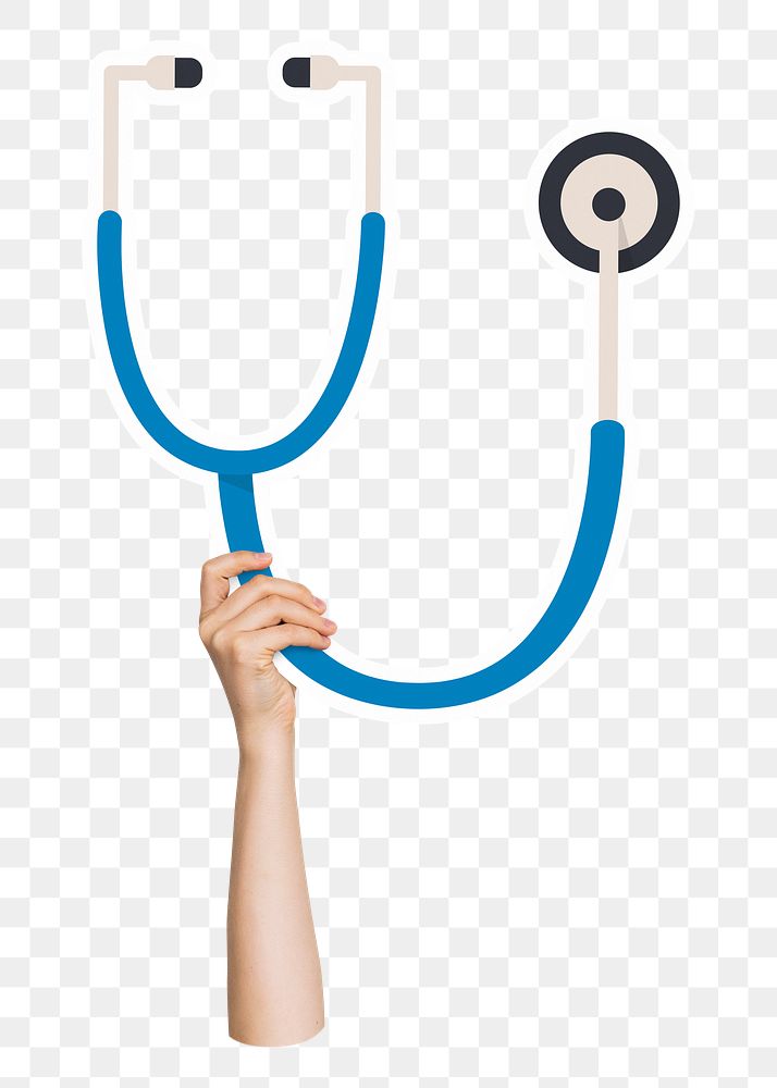 Hand holding png stethoscope, transparent background