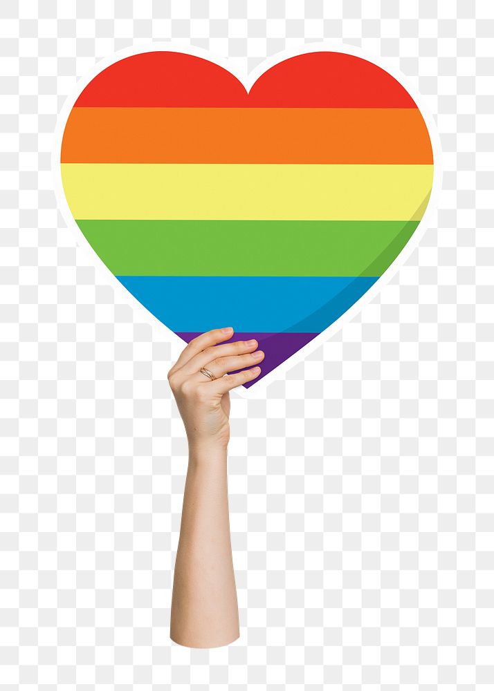 Hand holding png LGBTQ heart, transparent background