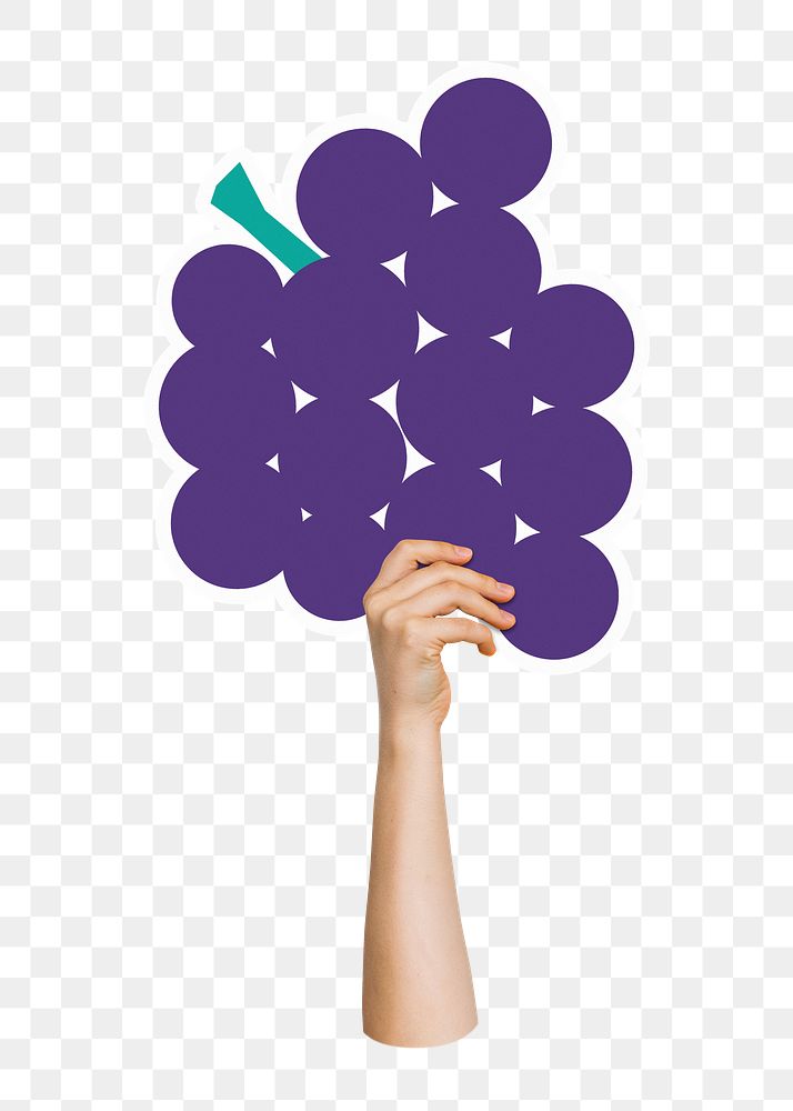 Hand holding png grapes, transparent background